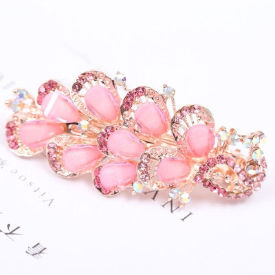 sengpan Barrette For Women Girl Rhinestone Crystal Big Hair Clip Hairpin Rose Peacock Flower Floral Head Accessories Wholesale