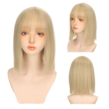 sengpan Women's Short wig Synthetic Short Straight BOb Wigs With Air Bangs Daily Wear Heat-Resistant Wig Cosplay Short Bob Wig