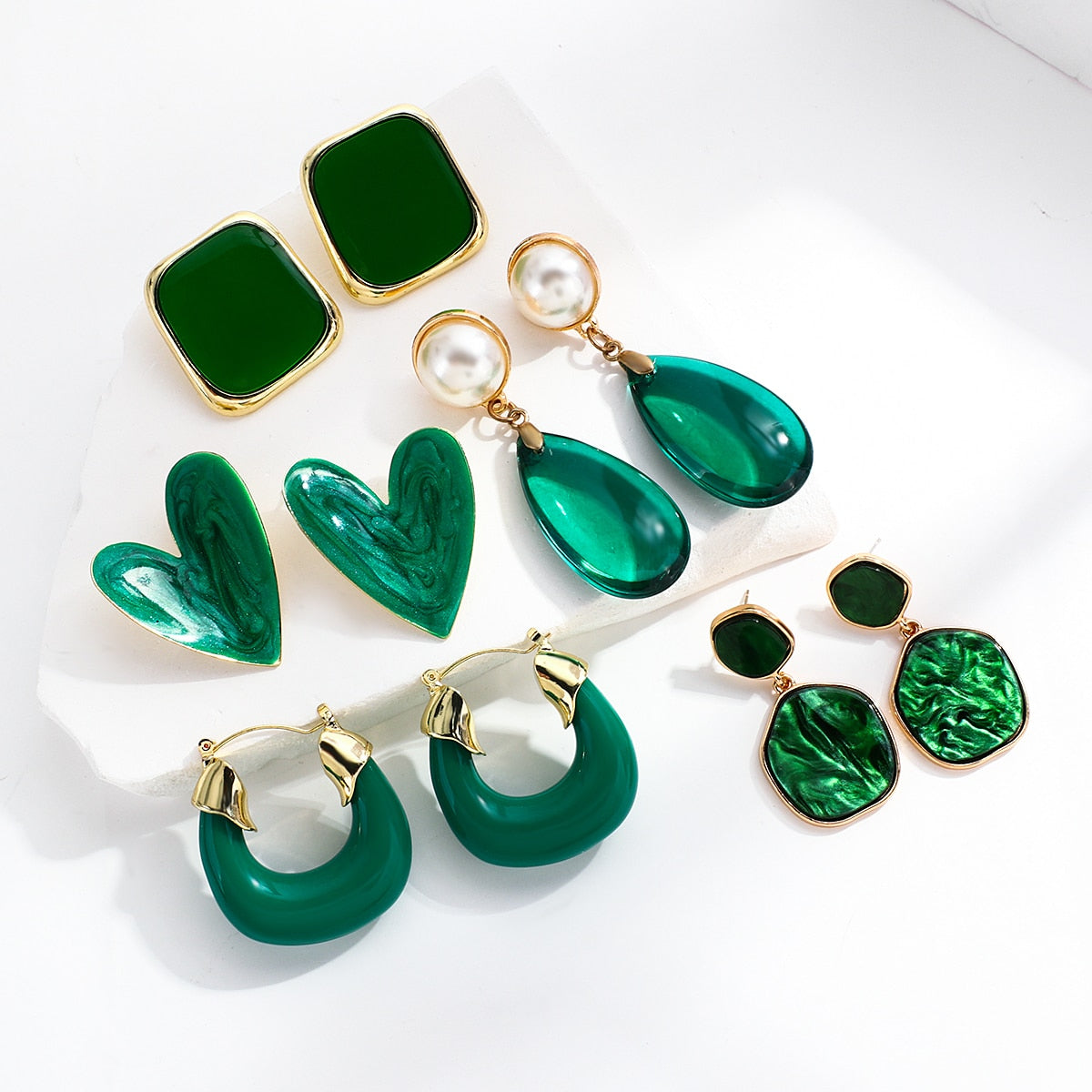 sengpan New Korean Statement Earrings for Women Green Acrylic Round Square Geometric Dangle Drop Earring Brincos Fashion