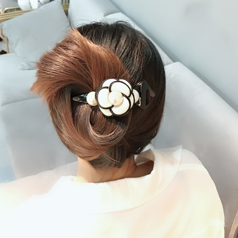 sengpan Camellia Hair Claw Clip Clamp for Women Girl Flower Floral Banana Pearl Korean Handmade Fashion Head Accessories Mujer Wholesale