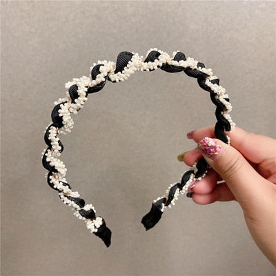 sengpan Slim Narrow Headband For Women Girl PU Leather Chains 5 Simple Camellia Hair Band Accessories Korean New Wholesale Office Gift