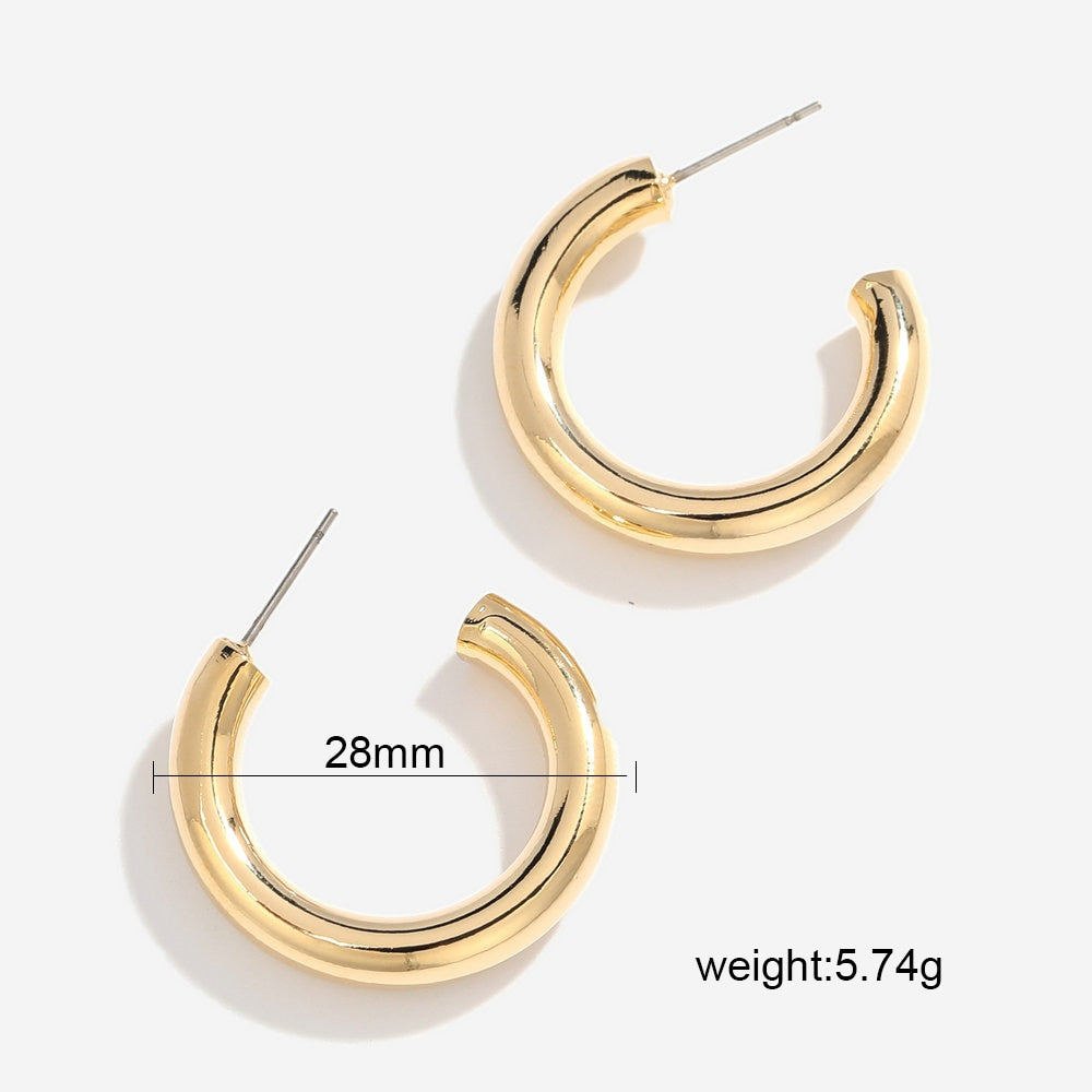 sengpan 22mm 29mm 50mm Huggie earrings Thick Gold Filled Brass Hoop Earrings Big large metal smooth earring Ladies Minimalist Jewelry