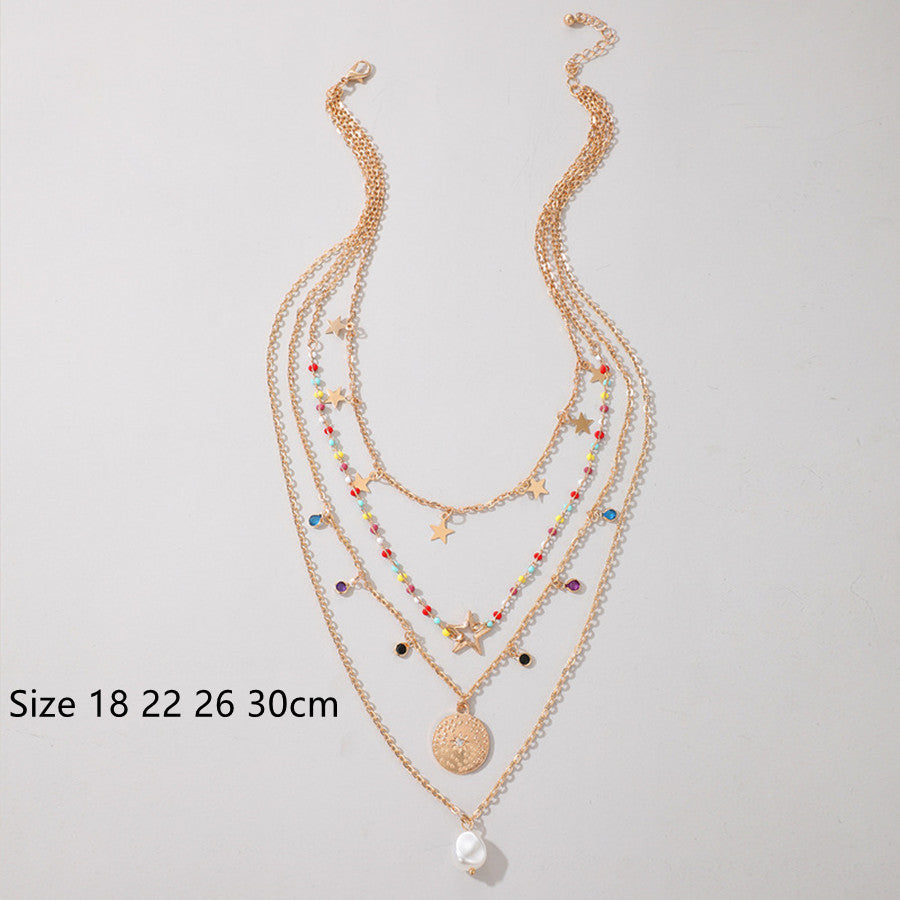 sengpan New Evil Eye Crystal Pendant Necklace Coin Women's Necklace Set Multi-layer StarMoon Alloy Imitation Pearl Pendant Necklace