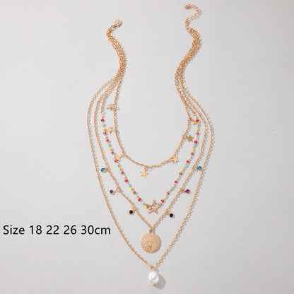 sengpan New Evil Eye Crystal Pendant Necklace Coin Women's Necklace Set Multi-layer StarMoon Alloy Imitation Pearl Pendant Necklace