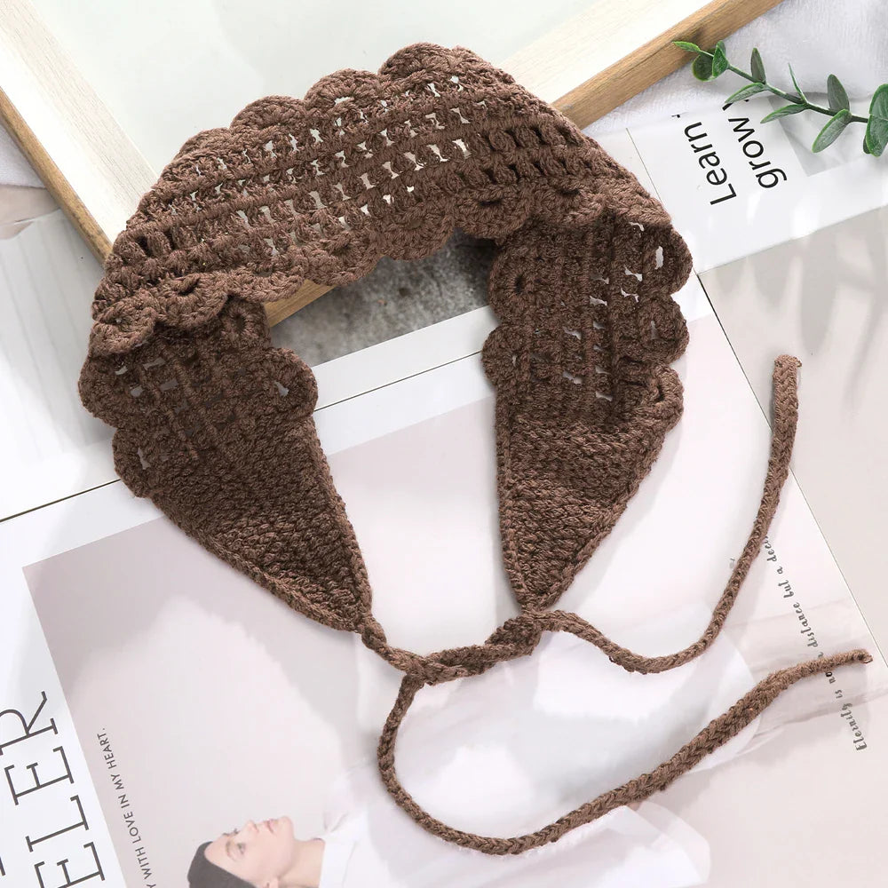 Lianfudai Haimeikang New Crochet Hair Band Women Scarf Solid Color Knitting Headbands Bandanas Wide Elastic Hairbands Fashion Accessories