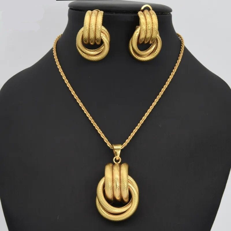 sengpan - Necklace Sets For Womens Wedding Jewellery Pendant Big Earrings Set Chunky Gold Plated Luxury Brands Fashion Ethiopian