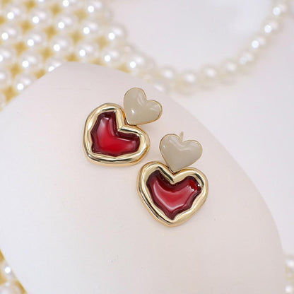 sengpan Vintage Earrings Lovely Small Cute Painting Heart Shape Earrings for Women Fashion Enamel Drop Earrings Brincos