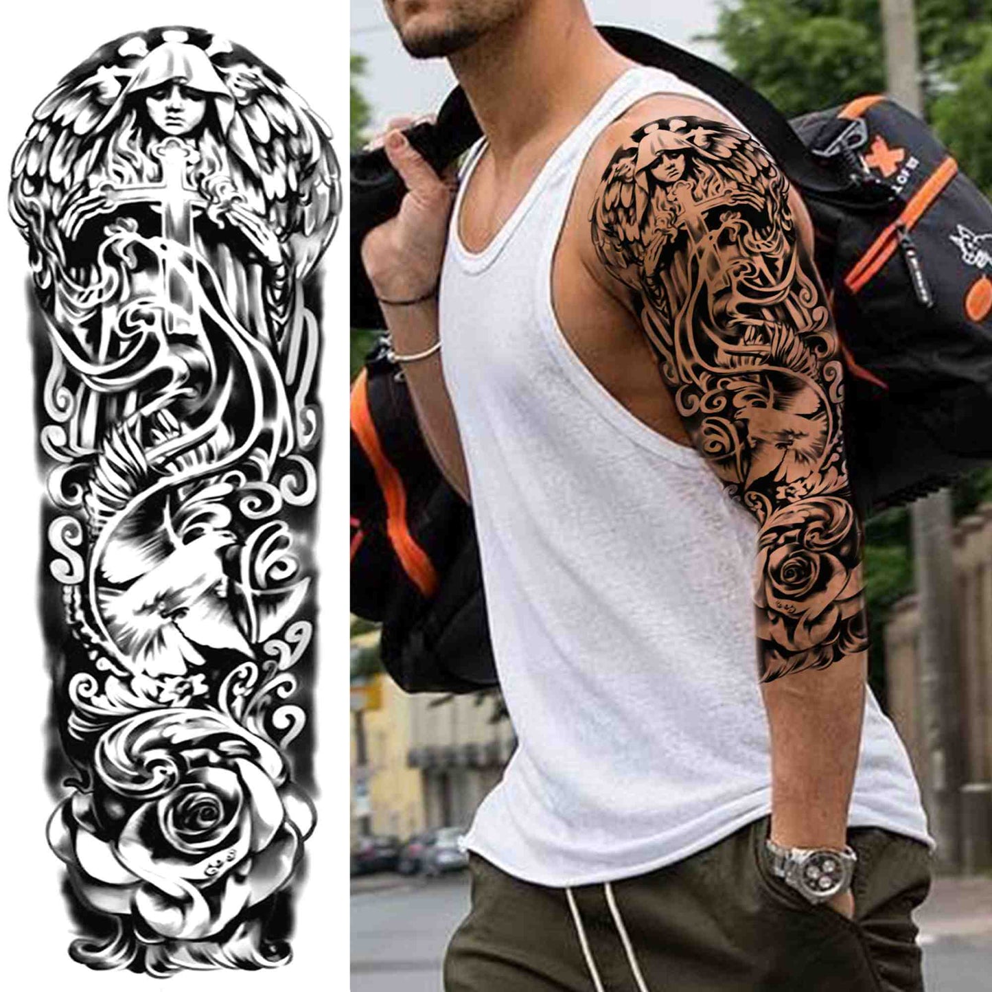 sengpan western jewelry for women Sexy Wolf Full Flower Arm Temporary Tattoo Stickers For Men Body Art Sleeve Tattoo Decals Girl Women Waterproof Tatoo Fox Legs