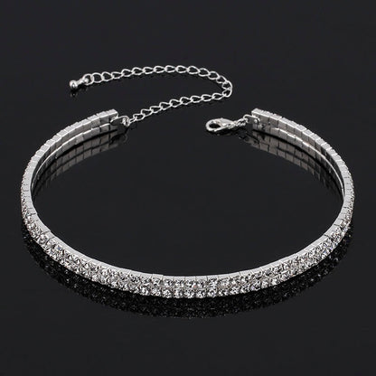 sengpan Women Diamante Rhinestone Choker Necklace Silver Color Wedding Bridal Party Crystal Collar Choker Chain Necklace Jewelry