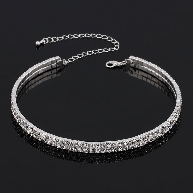 sengpan Women Diamante Rhinestone Choker Necklace Silver Color Wedding Bridal Party Crystal Collar Choker Chain Necklace Jewelry