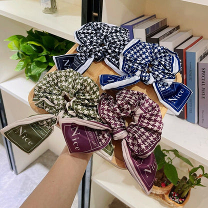 sengpan Big Plaid Bowknot Letter Scrunchies for Women Girl Elastic Hair Bands Ties Accessories Wholesale Korean Rubber Rope