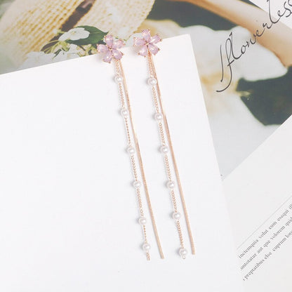 sengpan Christmas gifts ideas New Style Tassel With Pearl Ladies Long Earrings Korea Simulation Pearl Long Chain Earrings Earrings Wedding Jewelry