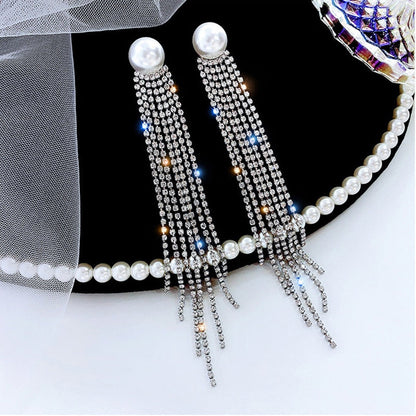 sengpan Gold Color Bridal Drop Earrings Simulated Pearl Crystal Statement Earrings for Women Wedding Party Jewelry Gift