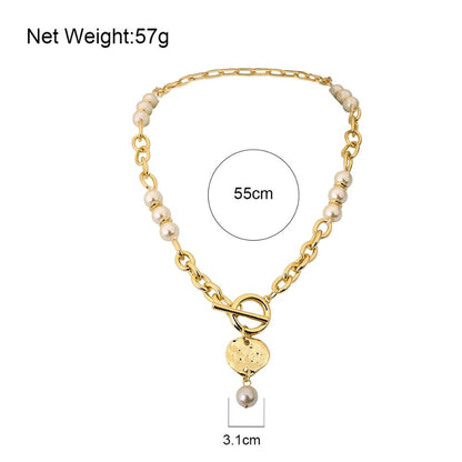 sengpan Vintage Baroque Irregular Pearl Necklace Geometric Metal Pendant Link Chains Necklaces for Women Punk Jewelry Gift