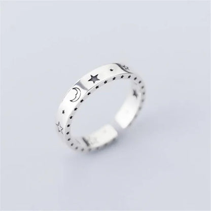 sengpan Genuine 925 Sterling Silver Rings for Women 2 layered black Minimalist Thin Circle Gem Rings Jewelry Carving S925