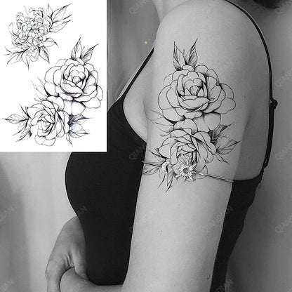 sengpan Black Flower Rose Waterproof Temporary Bird Snake Sexy Body Arm Leg Gem Henna Tattoo Fashion Big Fake Sleeve Sticker