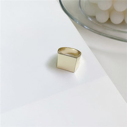 sengpan New Personality Vintage Trendy Marble Shell Simple Geometric Square Metal Ring For Women Girls Party Jewelry Gifts