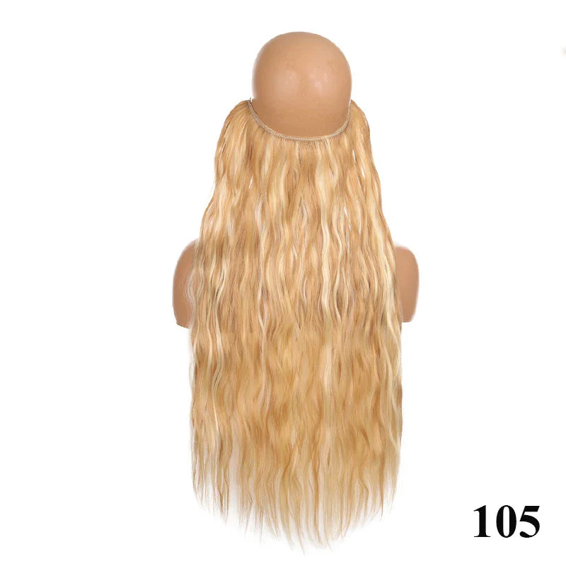 sengpan Synthetic 24inch Invisible Hair Wire Without No Clip Hair Extension Fishing Line Wig Wavy Hair Female False Hair Piece