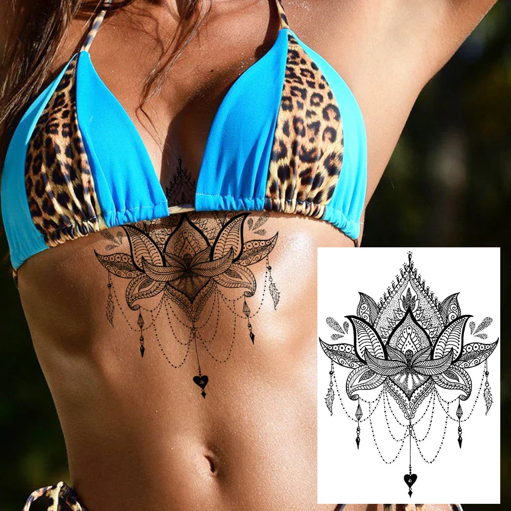 sengpan Sexy Flower Temporary Tattoos For Women Body Art Painting Arm Legs Tattoos Sticker Realistic Fake Black Rose Waterproof Tattoos