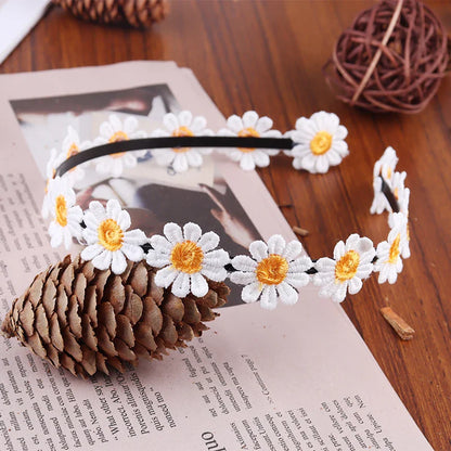 sengpan Boho Chic Daisy Girls Headbands Women Solid Embroidery Flower Hair Bands Kids Candy Chrysanthemum Headwear Hair Accessories