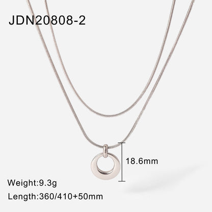 sengpan Fashion New Trendy 14K Plated Stainless Steel Jewelry Gift Double Layer Round Hollow Pendant Necklace for Women