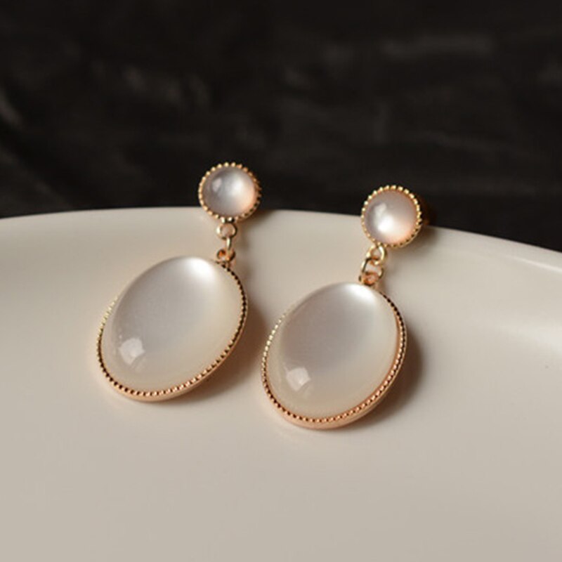 sengpan Christmas gifts ideas Korea New White Moonlight Cat's Eye Stone Earrings For Women Small Fresh Geometric Eardrop Elegant Ladies Temperament Jewelry