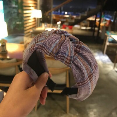 sengpan Women Girl Headbands Wide Plaid Knot Fabric Korean Vintage Hairband Sweet Hair Accessories Head wear Wholesale Fashion New