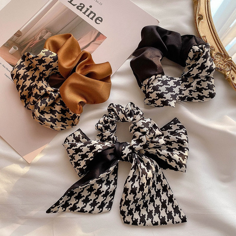 sengpan Plaid Scrunchies For Women Girl Elastic Hair Bands Ties Accessories Pitchwork Bow Knot Wholesale