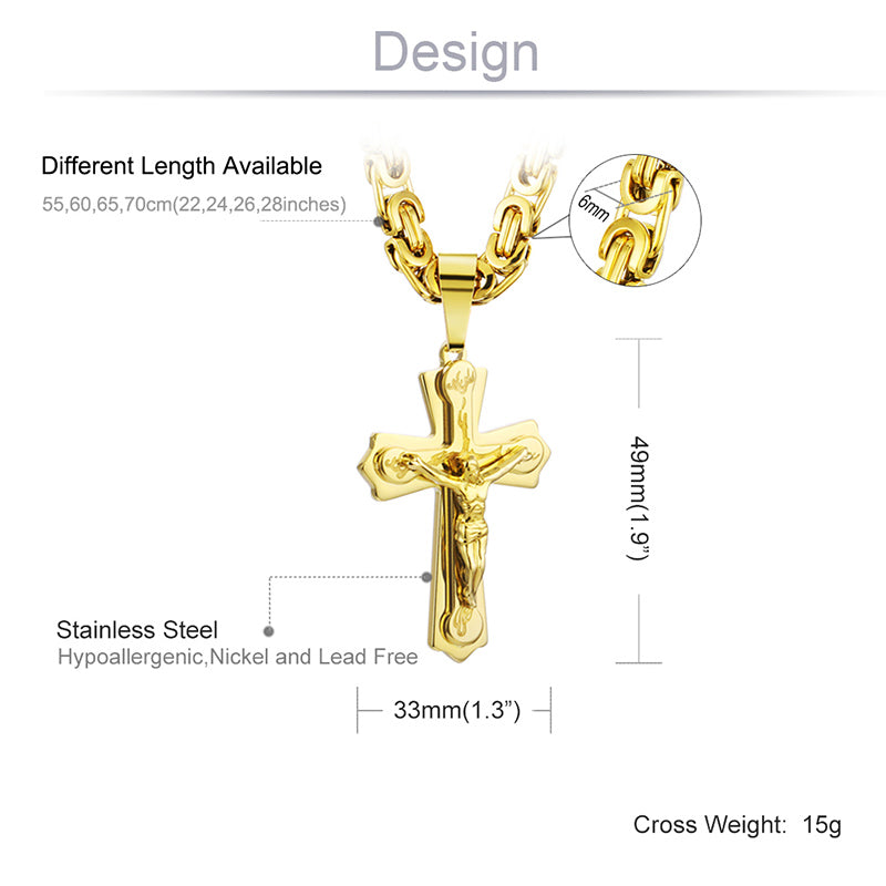 sengpan Mens Jewellery Cross Necklace Locket Gothic Accessories Halloween Punk Cuban Link Chain Jesus Christ Gift Easter Colgante Hombre