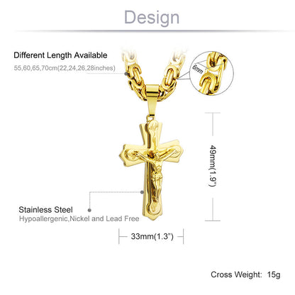 sengpan Mens Jewellery Cross Necklace Locket Gothic Accessories Halloween Punk Cuban Link Chain Jesus Christ Gift Easter Colgante Hombre