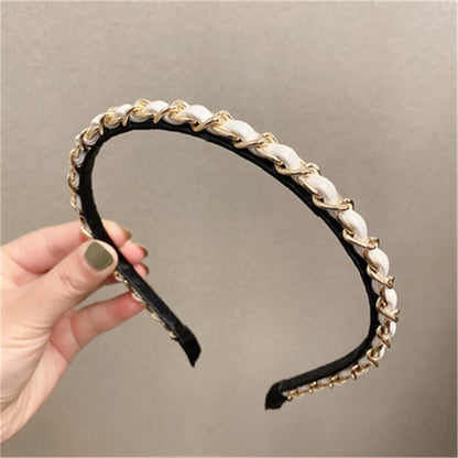 sengpan Slim Narrow Headband For Women Girl PU Leather Chains 5 Simple Camellia Hair Band Accessories Korean New Wholesale Office Gift