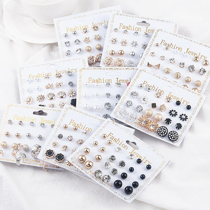 sengpan easter ifts for women 12 Pairs/Set Women's Pearl Flower Crystal Mix Design Studs Earrings Girls Elegant Gold Heart Ear Jewelry Gift Aretes De