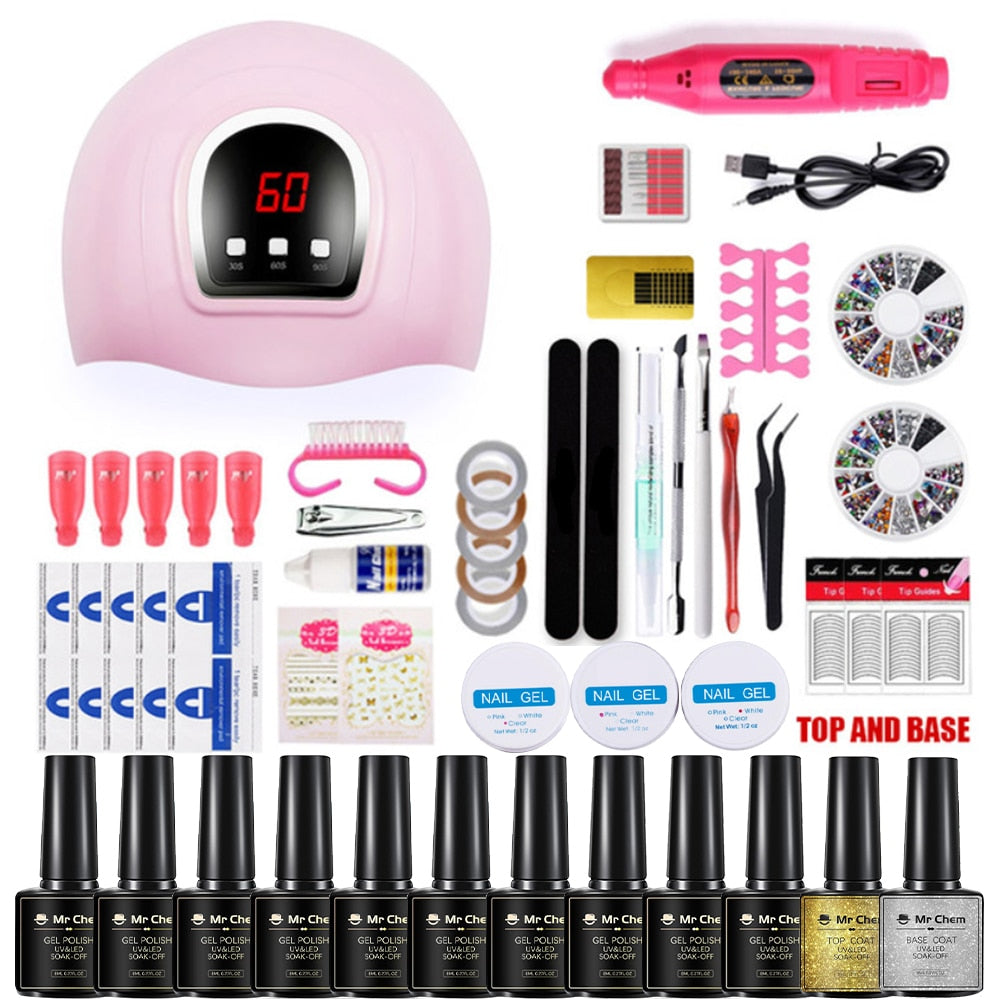 sengpan Nail Set 120W UV LED Lamp Dryer 18/12PCS Nail Gel Polish Kit Soak Off Manicure Set Electric Nail Drill Tools Set uñas