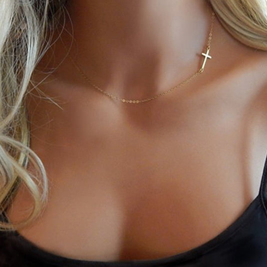 sengpan  gifts for women New Fashion Faith Cross Pendant Necklace for Women Stainless Steel Religious Jewelry Gift Gold Color Clavicle Choker Necklace