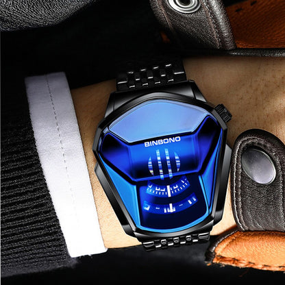 sengpan father's day gifts New Waterproof Mens Watches Geometric Locomotive Design Quartz Watch for Men Black Fashion Stainless Steel Male Clock