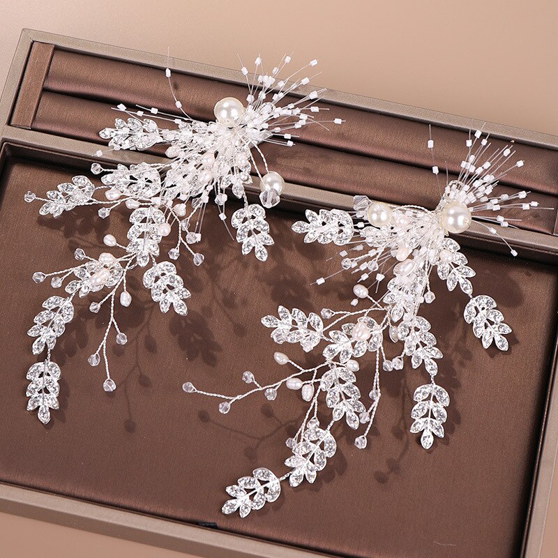 sengpan bridal jewelry set for wedding Luxury Crystal Pearl Beads Leaf Hair Clips Snowflowers Vine Floral Barrettes Wedding Hair Accessories Bridal Hair Clip Ornaments