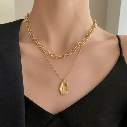 sengpan Vintage Multiayered Pearl Necklace For Women Fashion Golden Portrait Coin Pendant Thick Chain Necklaces Jewelry Gifts