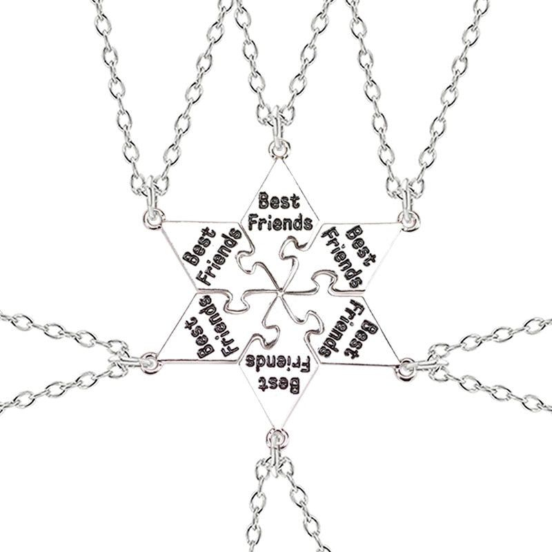 sengpan 6-piece Best Friend Necklace Hexagon Letter Pendant Bff   Choker  Fashion Men And Women Friendship Necklace Jewelry Accessories