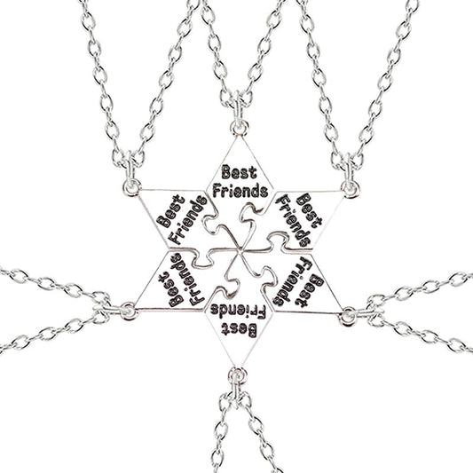 sengpan 6-piece Best Friend Necklace Hexagon Letter Pendant Bff   Choker  Fashion Men And Women Friendship Necklace Jewelry Accessories