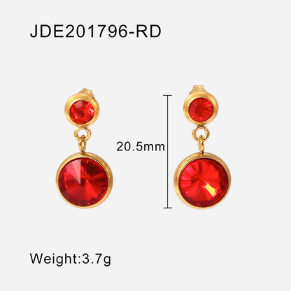 sengpan New Arrival 18K Plated Stainless Steel Jewelry Gift Size Round Four Colors Cubic Zirconia Pendant Earrings For Women Party