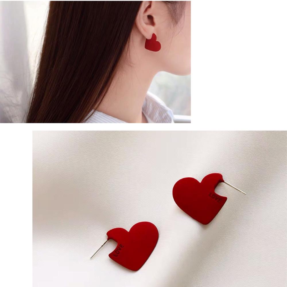 sengpan New Korean TV Star Metal Elegant Red Love Heart Stud Earrings For Women Cute Boucle D'oreille Gifts Party Jewelry Yellow Blue