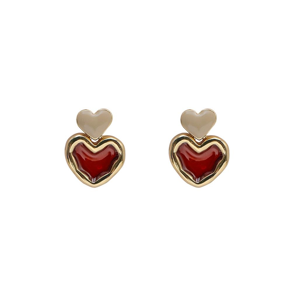 sengpan Vintage Earrings Lovely Small Cute Painting Heart Shape Earrings for Women Fashion Enamel Drop Earrings Brincos