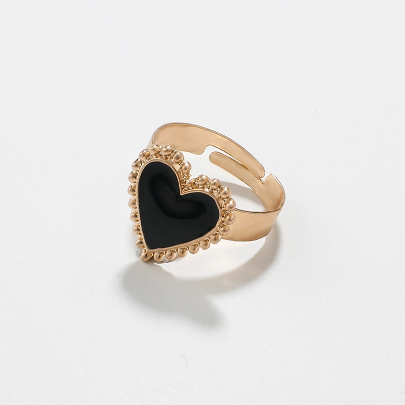 sengpan Trendy Simple Heart Rings for Women Gold Color Heart Adjustable Ring for Women Party Wedding Jewelry Accessories