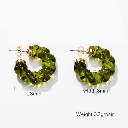 sengpan 26mm C Shape Green Resin Twist Hoop Earrings Geometric transparent Resin Stament Earrings For women Gift