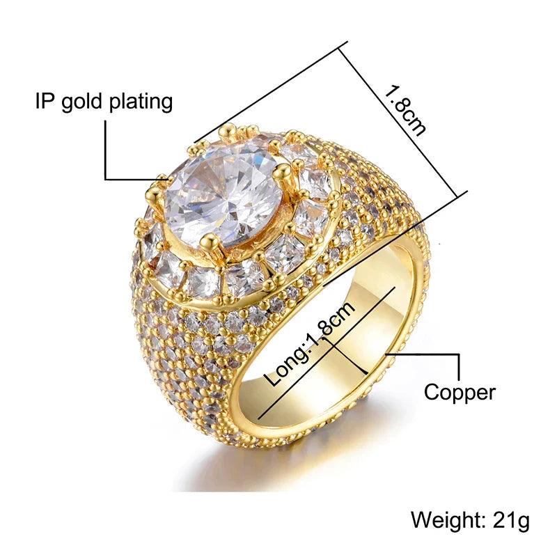 sengpan Hip Hop Bling Iced Out Baguette Big Clustered Band Cubic Zircon Rings Tready Copper Zirconia Ring For Men Jewelry