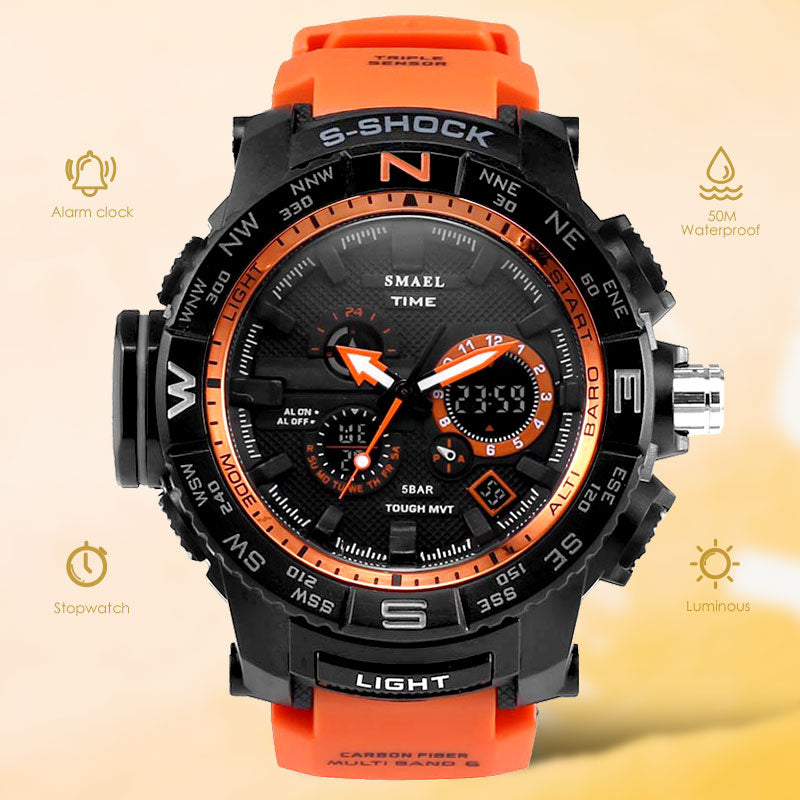 sengpan Orange Sport Digital Quartz Watch Men 50m Waterproof Luminous LED Display Wristwatch Auto Date Electronic Watches Man 1531