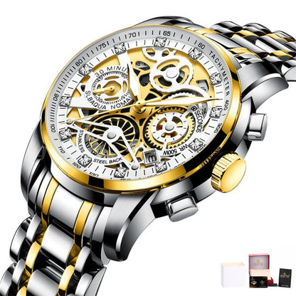 sengpan jewelry for men hot sale new Men’s Watches Tourbillon Rotating Window Top Luxury Brand Fashion Quartz Men Watch Waterproof Gold Steel Business Wristwatch