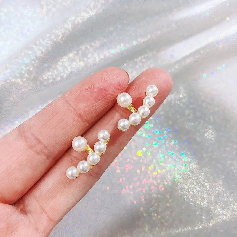 Lianfudai New Imitation Pearl Stud Earrings for Women Geometric Crystal Zircon Stars Earring Girls Birthday Party Banquet Jewelry