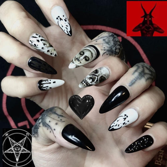 sengpan  Christmas 24Pcs Halloween Christmas Painting Series Detachable False Nails Press On Nails Long Coffin Fake Nails WIth Design Ballerina