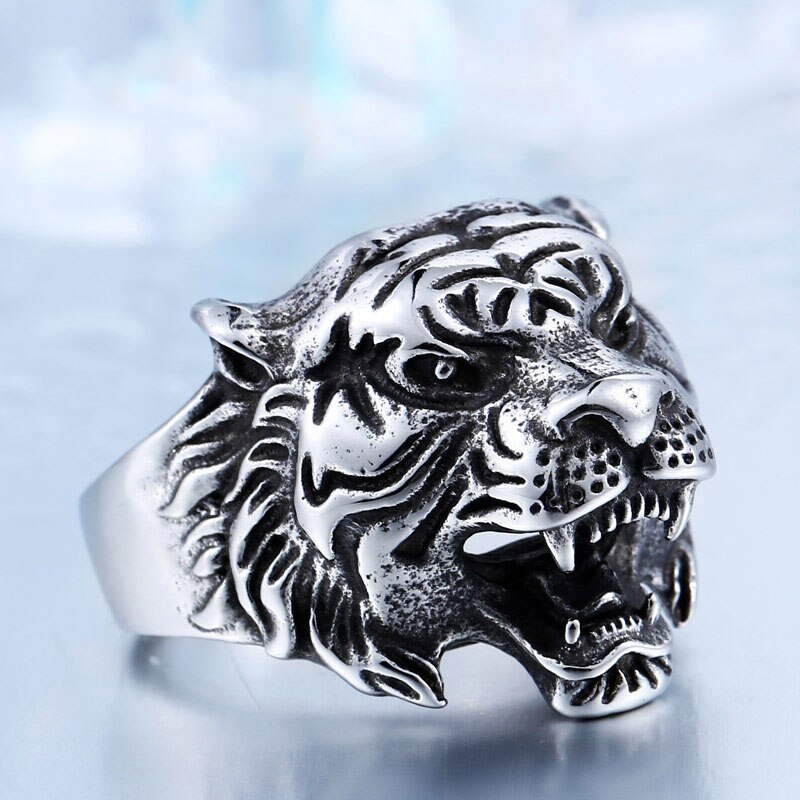 sengpan Christmas decor ideas Retro Domineering Tiger Men's Ring Hip Hop Gothic Accessories King of the Forest Tiger Punk Finger Jewelry Gift